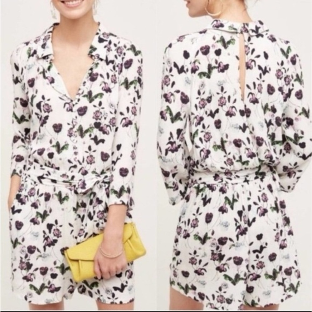 Anthropologie Elevenses floral short romper